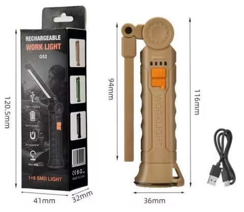Latarka Warsztatowa Led Akumulatorowa Z Magnesem Robocza USB 5W1